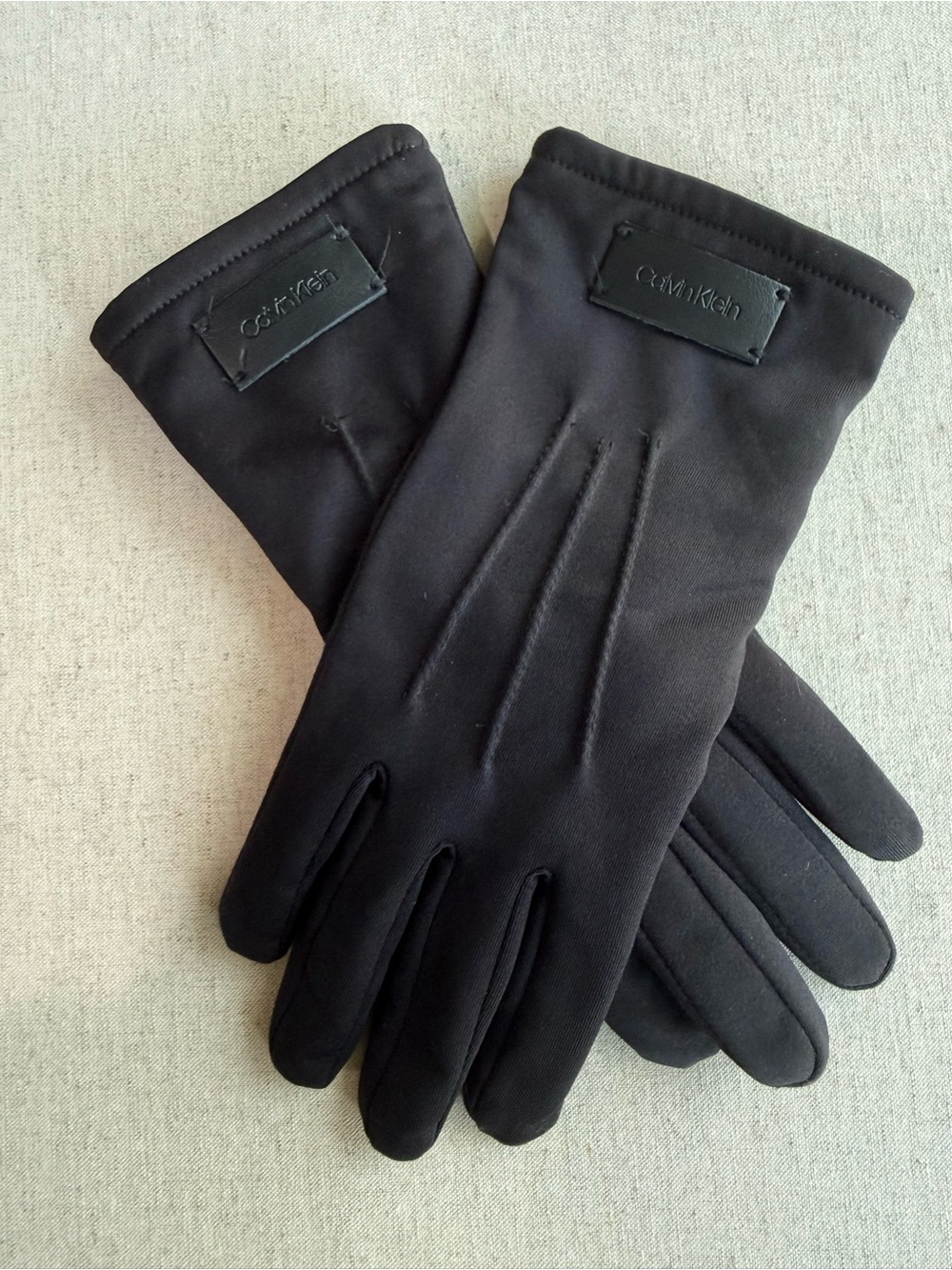 Calvin Klein Black Fleece-Lined Gloves Women’s Size S/M Faux Leather Palm Patch